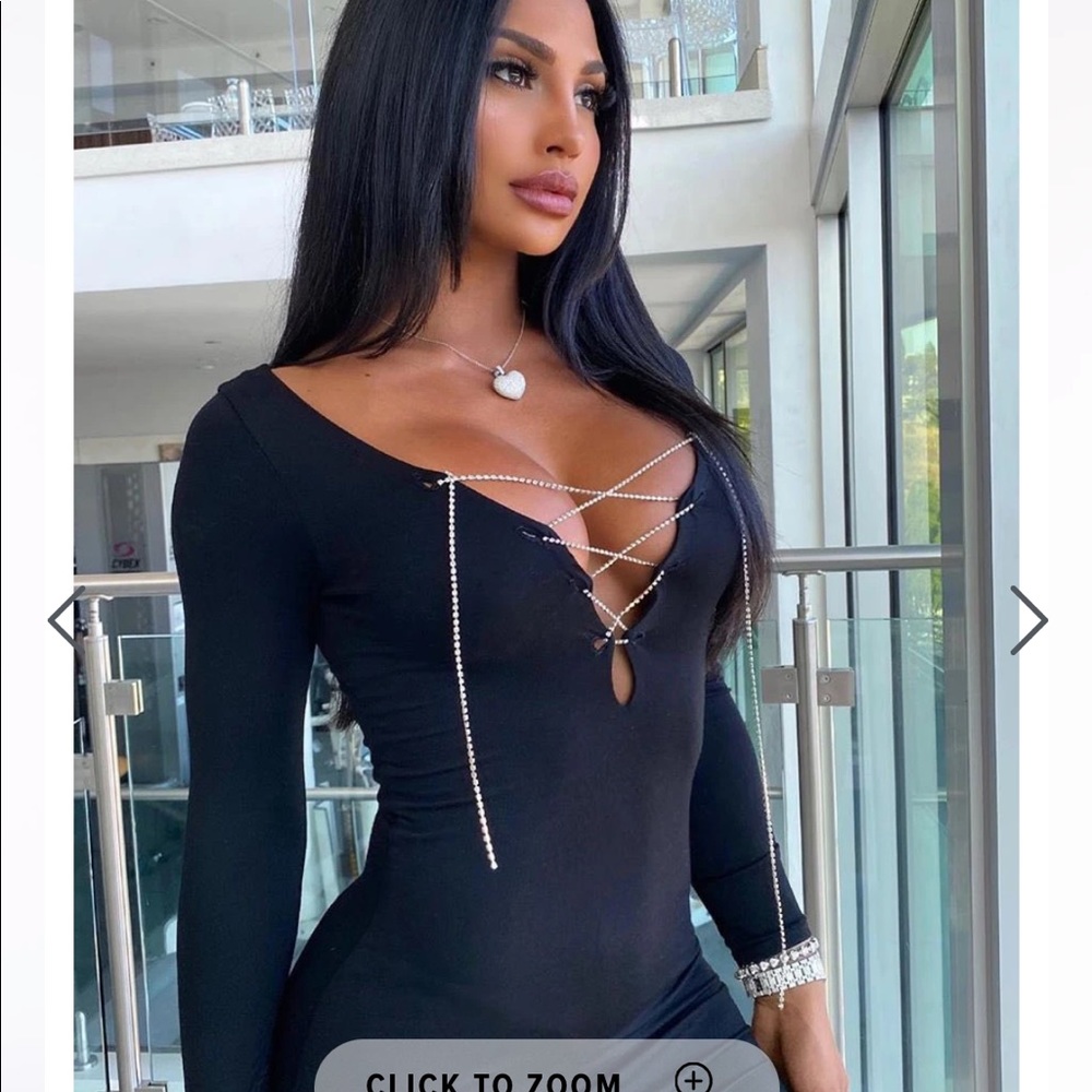 Black jewel lace up dress